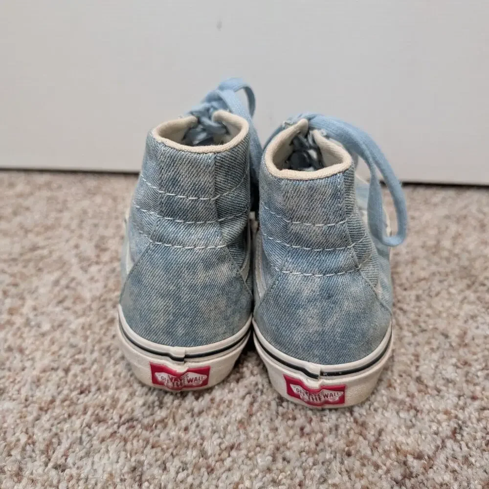 Vans Sk8-Hi Tapered Acid Wash Denim Shoes Mens 6 Womens 7.5 Light Blue Sneaker
